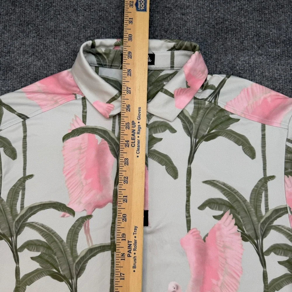 Bad Birdie Polo Shirt Mens Medium Pink Purple Bird Tropical Golf Performance